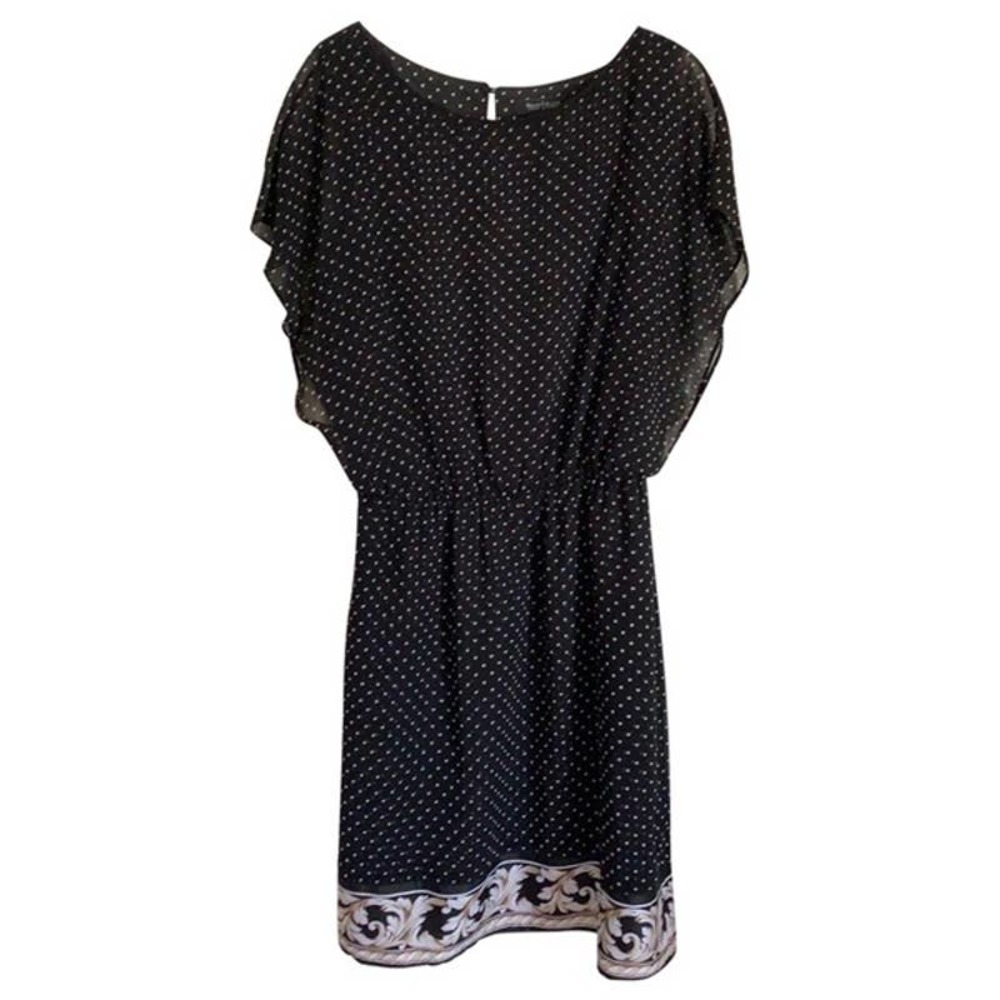 White House Black Market Black Polka Dot Mini Dress with Border Print